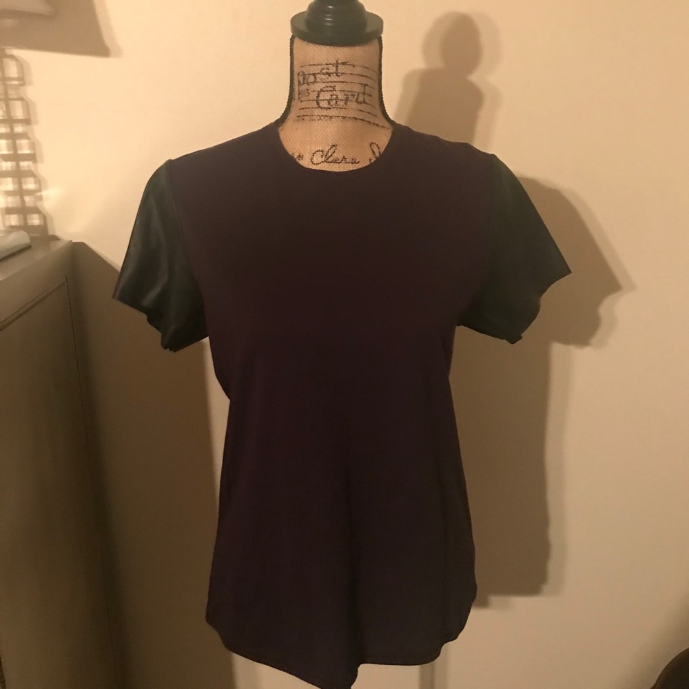 VINCE TEE-SHIRT WITH LEATHER SLEEVES